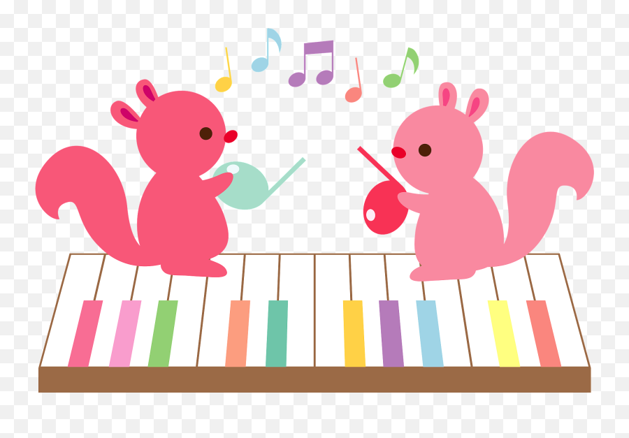 Music Notes Squirrels And A Piano Keyboard Clipart Free - Cute Piano Clipart Emoji,Keyboard Clipart