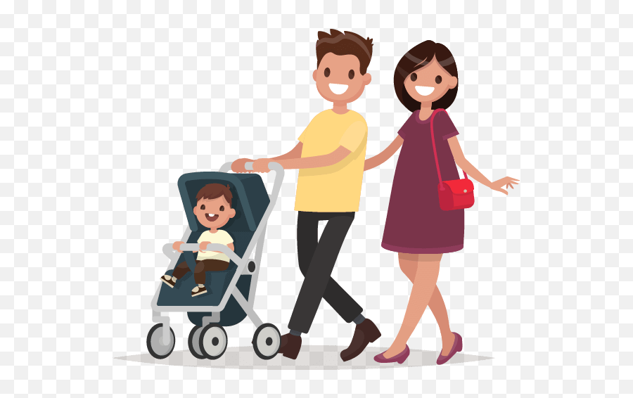 People With Children - Parent And Child Walking Clipart Pushing A Baby Stroller Clipart Emoji,Parent Clipart