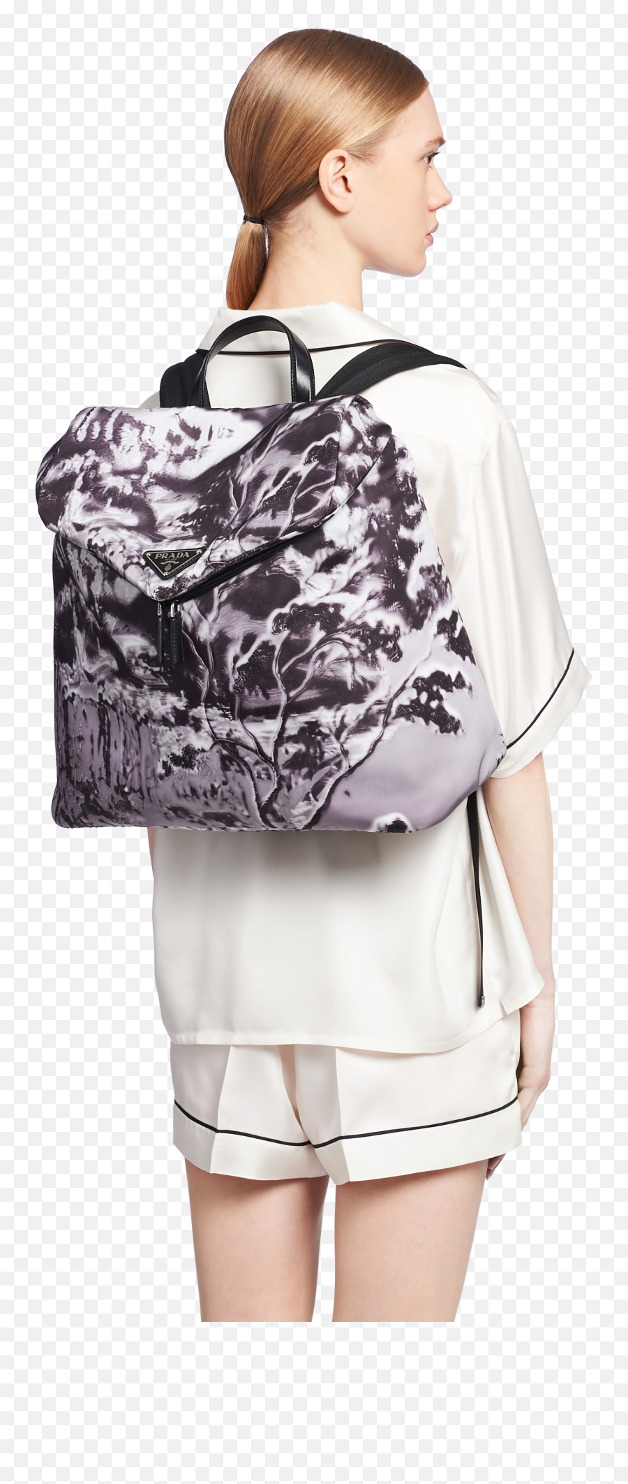 Cloudy Gray Printed Re - Nylon Backpack Prada Emoji,Jansports Logo