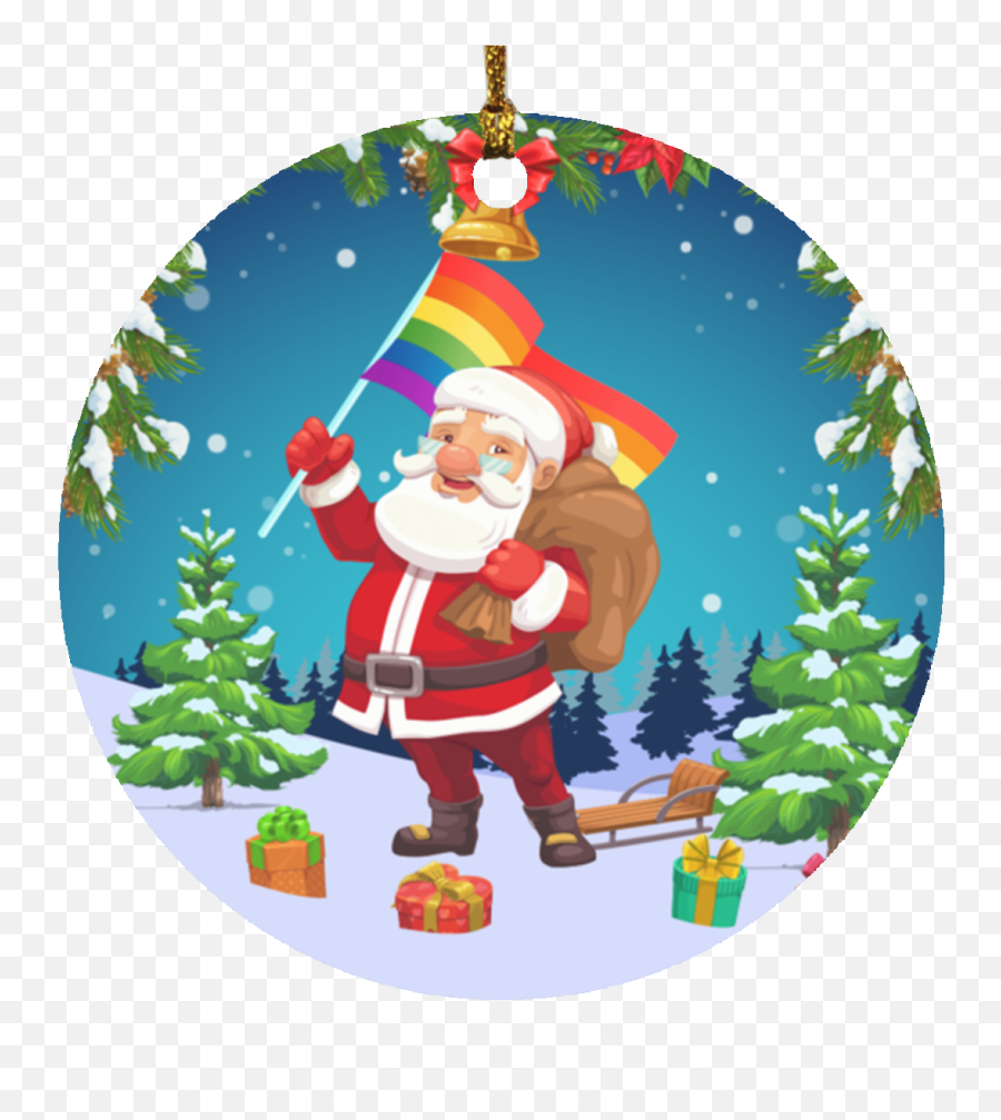 Gay Santa Lgbt Flag Decorative Christmas Ornament Keepsake - Holiday Flat Circle Ornament Cubebik Emoji,Gay Clipart