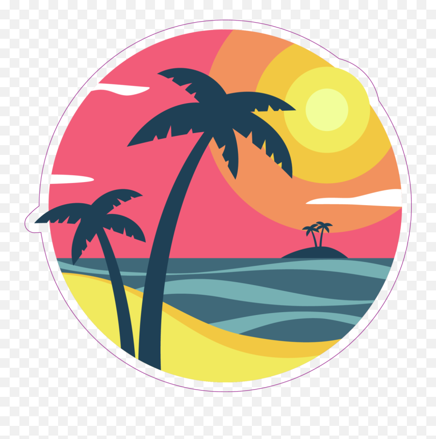 Sunrise With Palm Trees On A Tropical Island Sticker - Palm Palm Tree Tropical Cartoon Emoji,Palm Trees Clipart