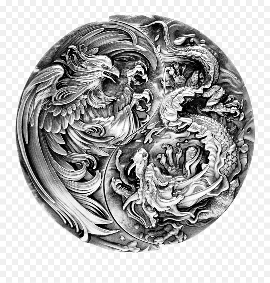Chinese Dragon And Phoenix The Eternal Bond Set 2 X 2 Oz Silver Coin 10000 Francs Chad 2021 Emoji,Chinese Dragon Transparent