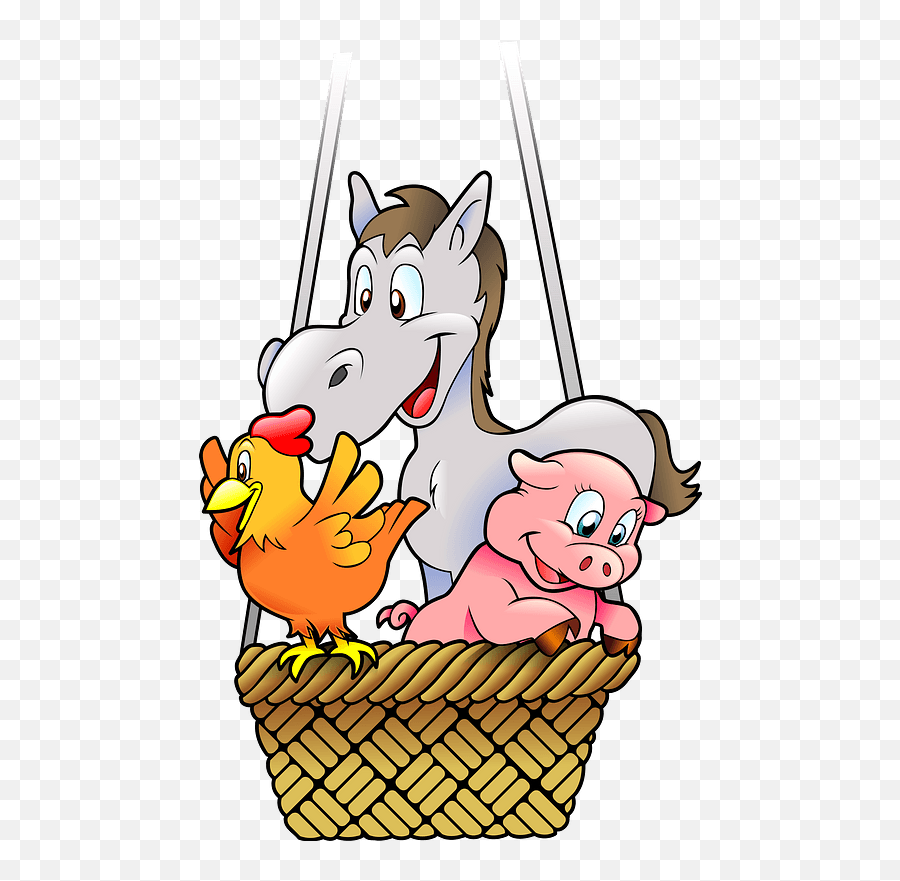 Basket Of A Hot Air Balloon Clipart - Animals Basket Vector Emoji,Farm Animals Clipart