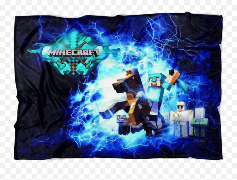 Minecraft Fleece Blanket Steve Diamond Sword Electric Blue Blanket - Caneca Minecraft Emoji,Minecraft Diamond Sword Png