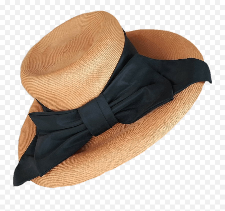 60u2019s Straw Hat With Black Bow By Ann Marie Emoji,Straw Hat Transparent