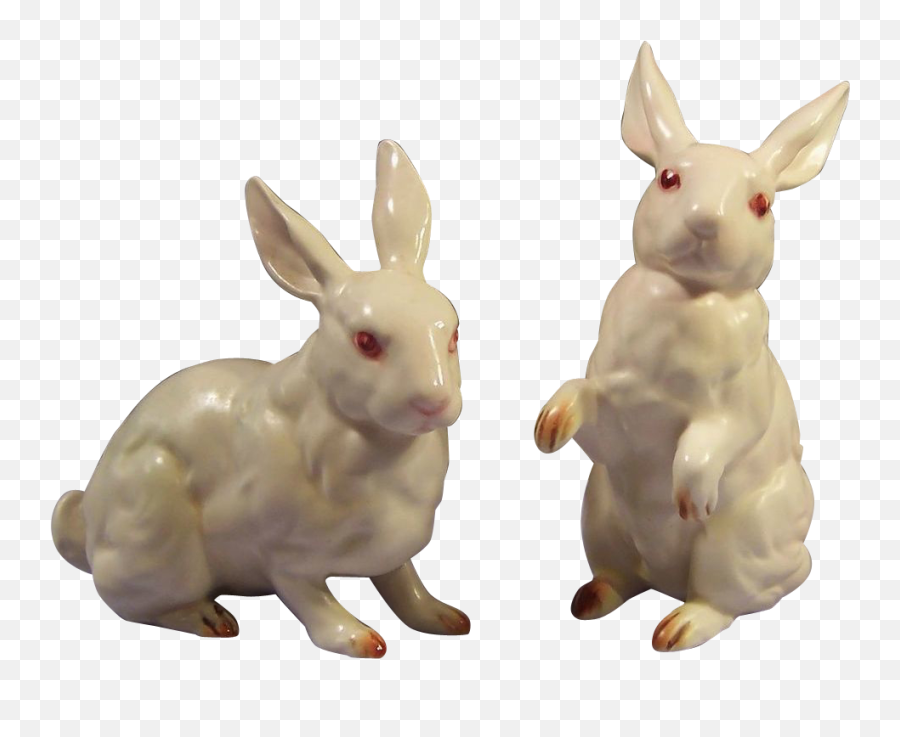 Vintage Pair Of Vintage Lefton White Rabbit Figurines H880 - Cottagecore Png Transparent White Emoji,White Rabbit Png