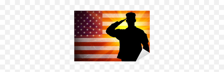 Proud Saluting Male Army Soldier On American Flag Background Emoji,Soldier Salute Silhouette Png