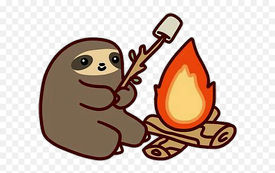 Campfire Clipart Png - Sloth Fire Animal Marshmallow Camping Cartoon Marshmallow And Fire Emoji,Campfire Clipart