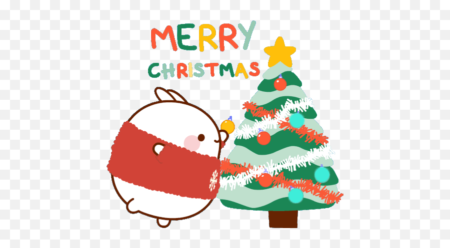 Merry Christmas Molang Sticker - Merry Christmas Molang Emoji,Christmas Tree Gif Transparent