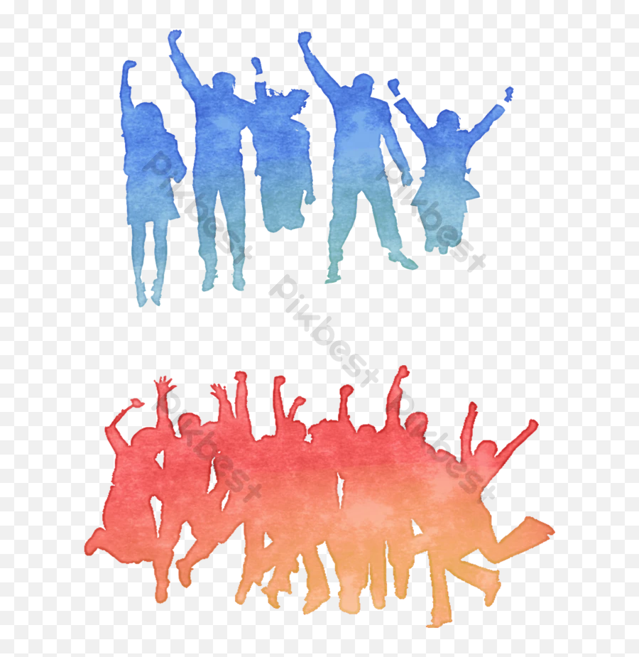2 Watercolor Cheering Crowd Silhouettes Png Images Psd - Cheering Emoji,Crowd Png
