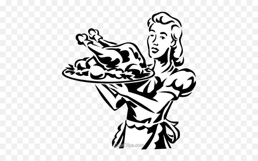Woman Serving A Roast Chicken Or Turkey Royalty Free Vector Emoji,Salad Clipart Black And White
