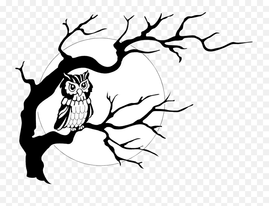 Moon And Owl - Free Owl Clipart Black And White Transparent Emoji,Tree Clipart Black And White