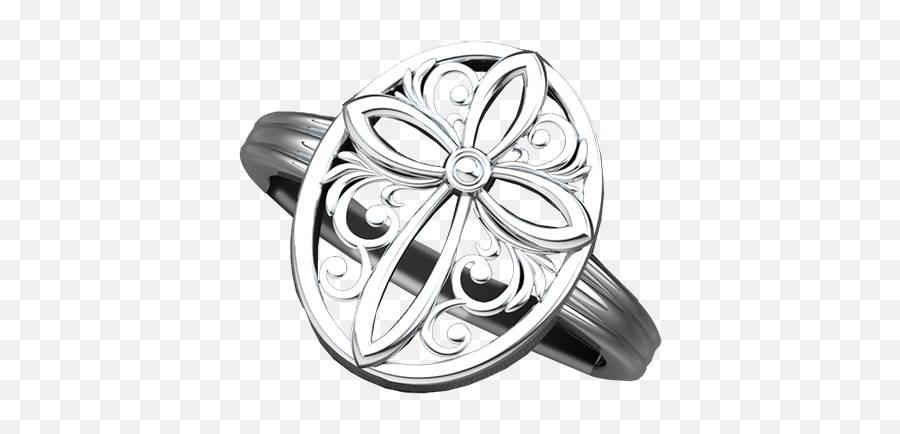 Encircled Cross Sterling Silver Ring - Solid Emoji,White Cross Logos