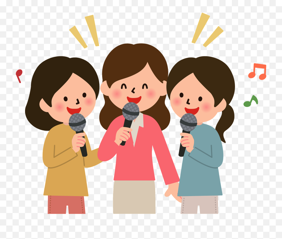 Three Women Are Singing Karaoke Clipart - Women Singing Clipart Emoji,Singing Clipart