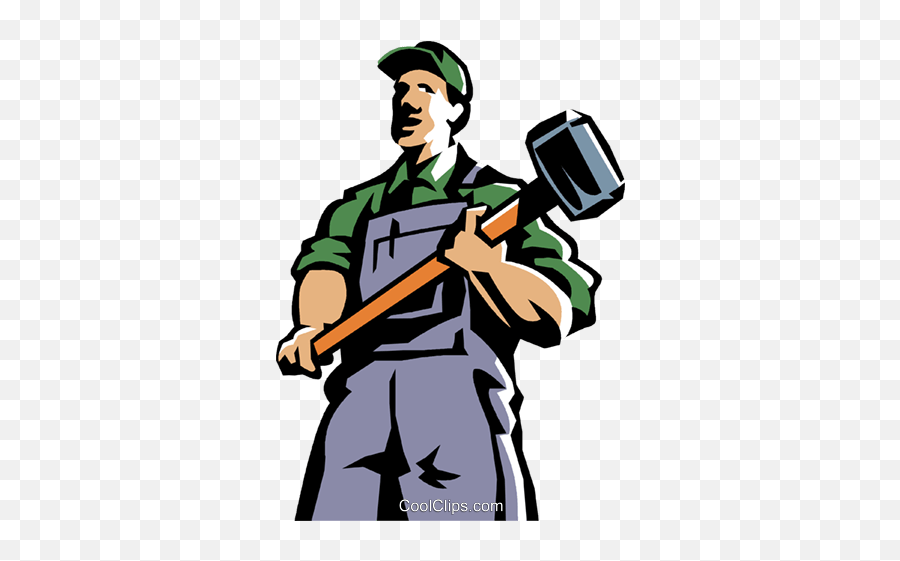 Man Standing With A Sledgehammer Royalty Free Vector Clip - Guy Holding Sledge Hammer Transparent Emoji,Hammers Clipart