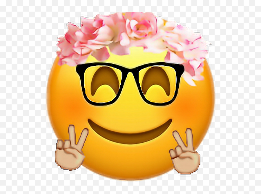 Love This Emoji Glasses Flowercrown Flower - Flower Happy Face Clip Art,Flower Emoji Png