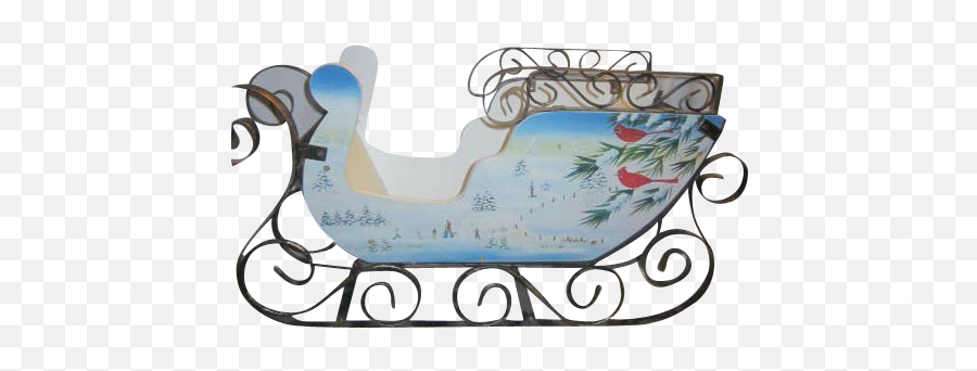 Hand Painted Wood And Metal Sleigh With Winter Scenes Emoji,Winter Scenes Clipart