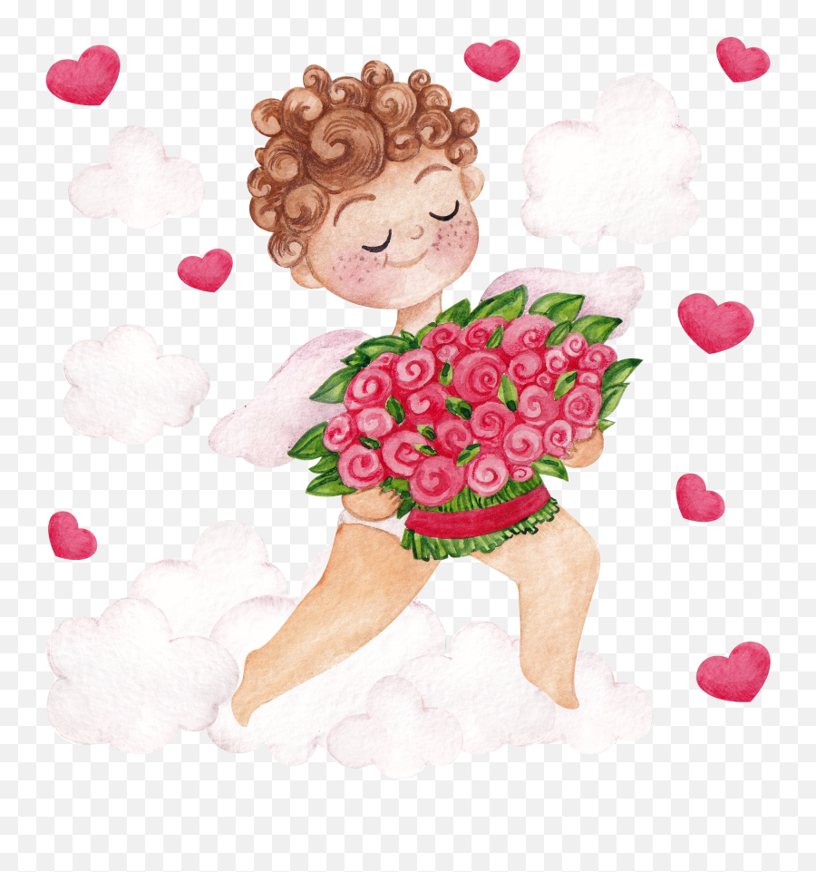 Watercolor Valentine Clipart - Girly Emoji,Cupid Clipart
