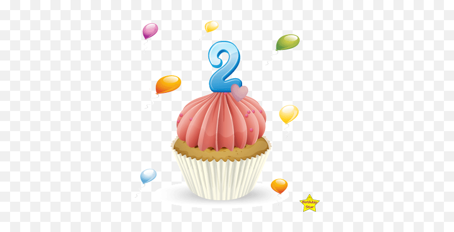 Birthday Cupcake Clipart With Two Number Candle Birthday Star - Birthday Party Emoji,Cupcake Clipart
