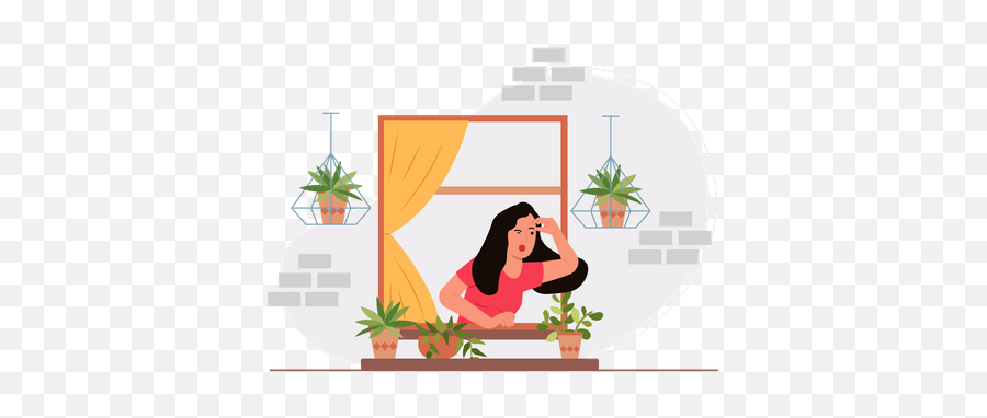 Free Young Woman Looking Out Of Window Illustration Download - Language Emoji,People Looking Png