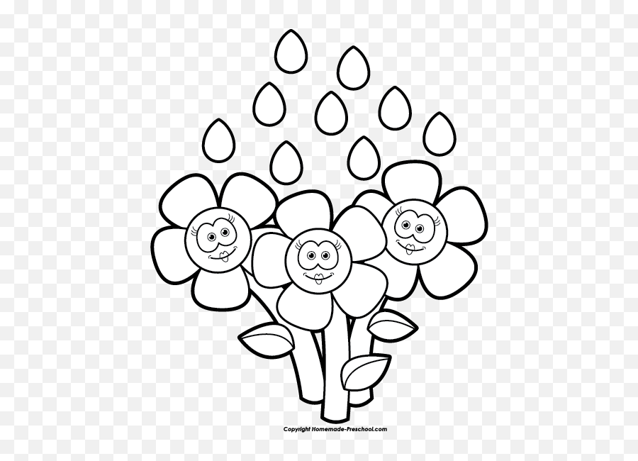 Free Rain Clipart - Flowers In The Rain Clipart Black And White Emoji,Rain Clipart