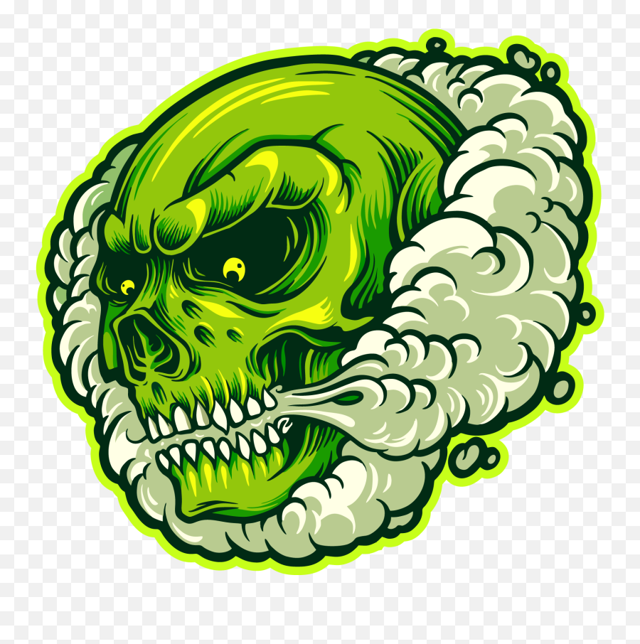 Green Skull In Smoke Cloud Illustration - Download Free Emoji,Green Smoke Png