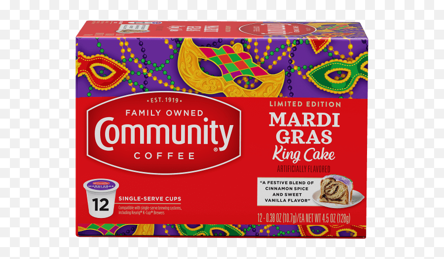 Mardi Gras King Cake Ground Coffee - 12 Oz Community Coffee Emoji,Mardi Gras Transparent Background