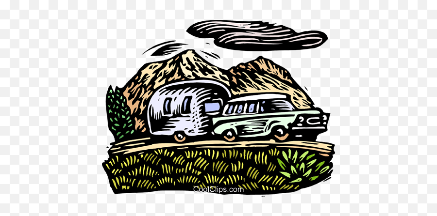 Car Pulling Camper Royalty Free Vector Clip Art Illustration - Carro Puxando Trailer Logo Emoji,Camper Clipart