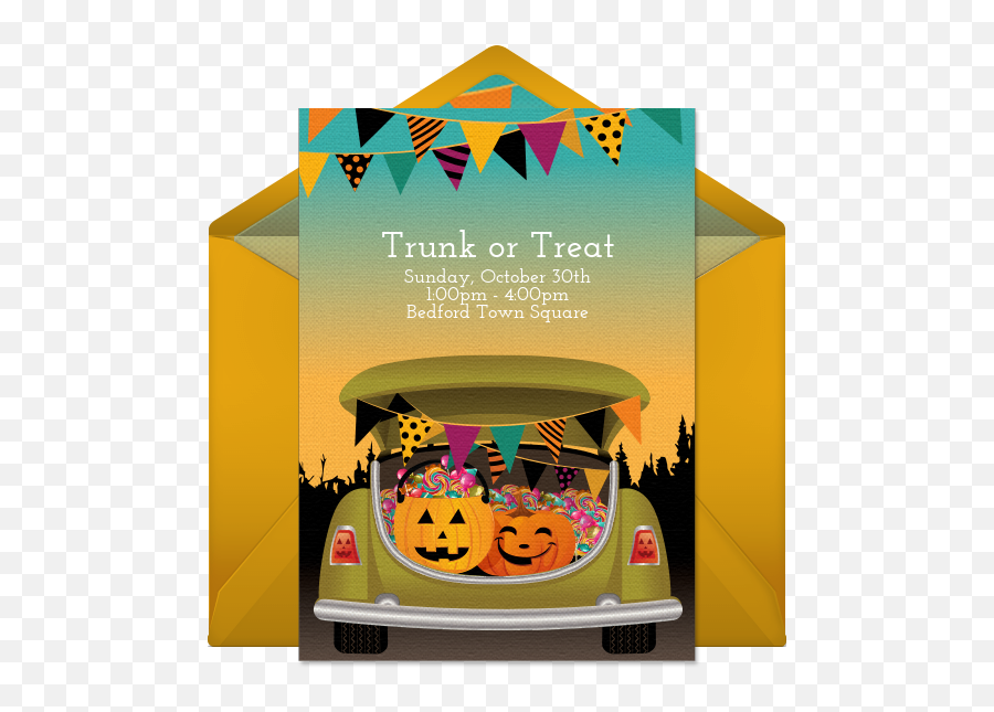 Trunk Or Treat Halloween Invitations - For Party Emoji,Trunk Or Treat Clipart