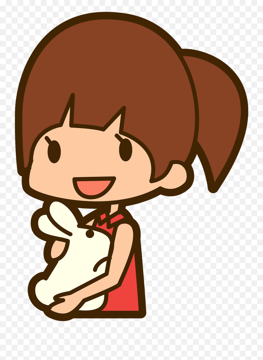 Little Girl Is Holding A Rabbit Clipart - Girl With Rabbit Clipart Emoji,Rabbit Clipart