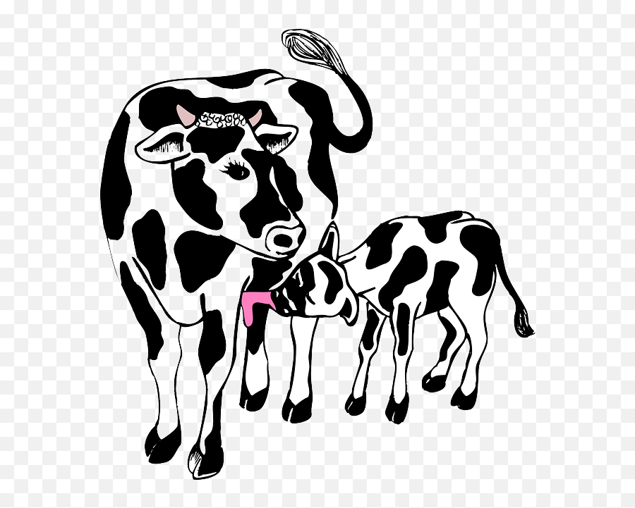 Farm Animals Clipart Calf - Cow And Calf Pics Black And White Emoji,Farm Animals Clipart