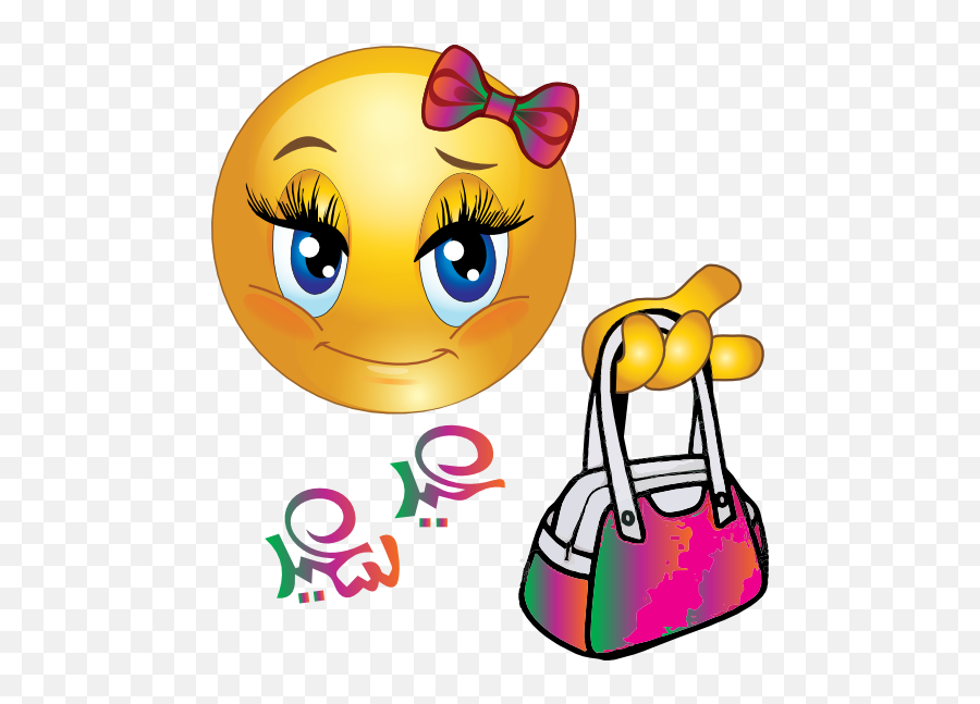 Cute Girl Feast Bag Smiley Emoticon Clipart I2clipart - Emoticon Shopping Emoji,Emotion Clipart
