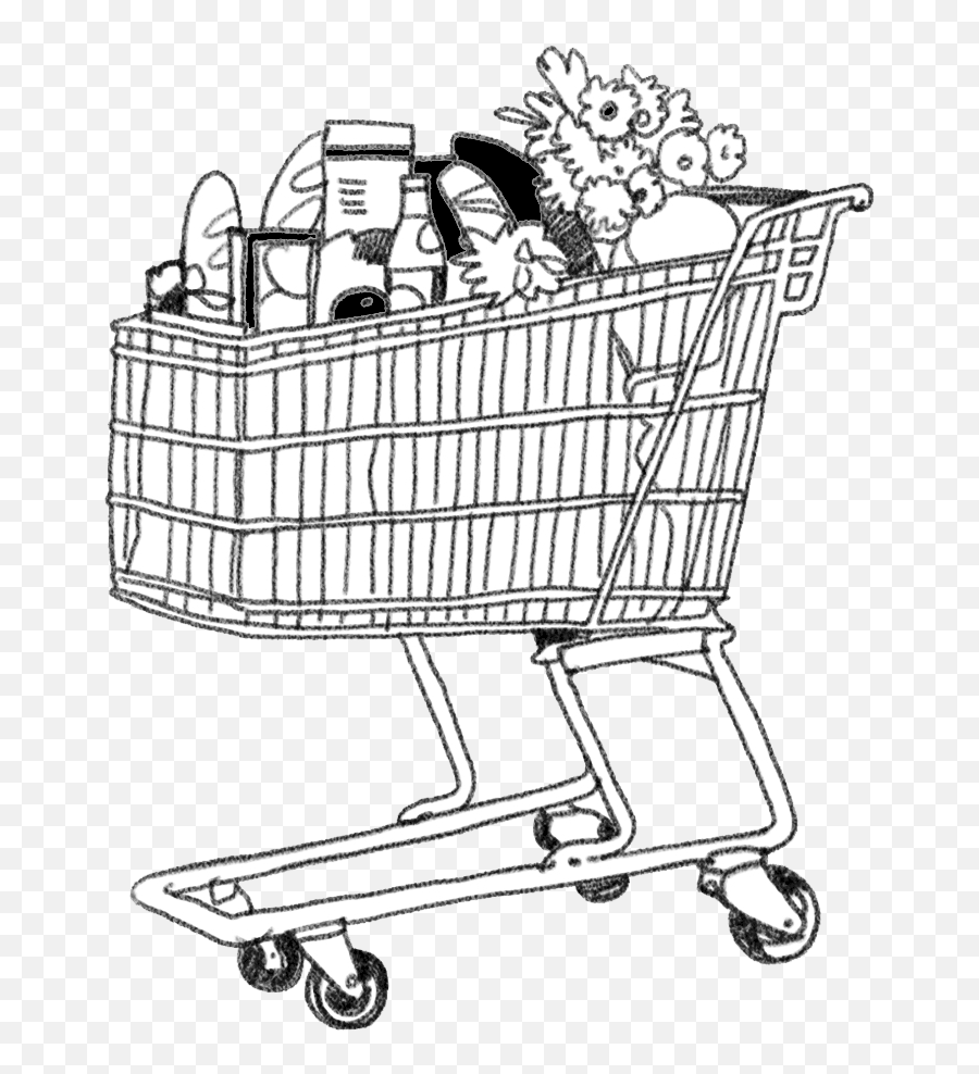 Cart Drawing Coloring - Grocery Cart Coloring Page Shopping Trolley Line Drawing Emoji,Shopping Cart Clipart