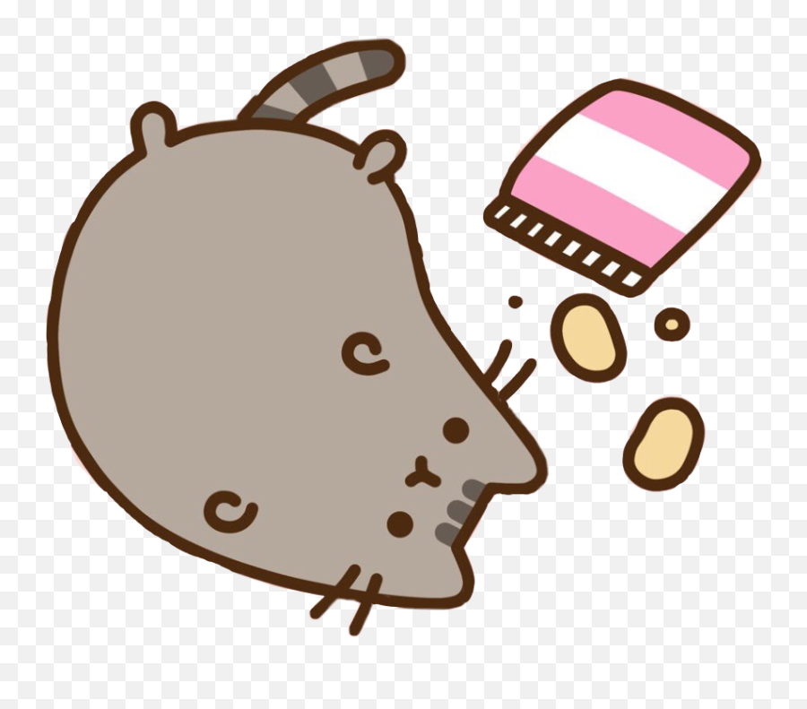 Download Hd Pusheen Cat Kitty Chips Lazy Food Potato Gray - Iphone Lock Screen Pusheen Emoji,Pusheen Transparent Background
