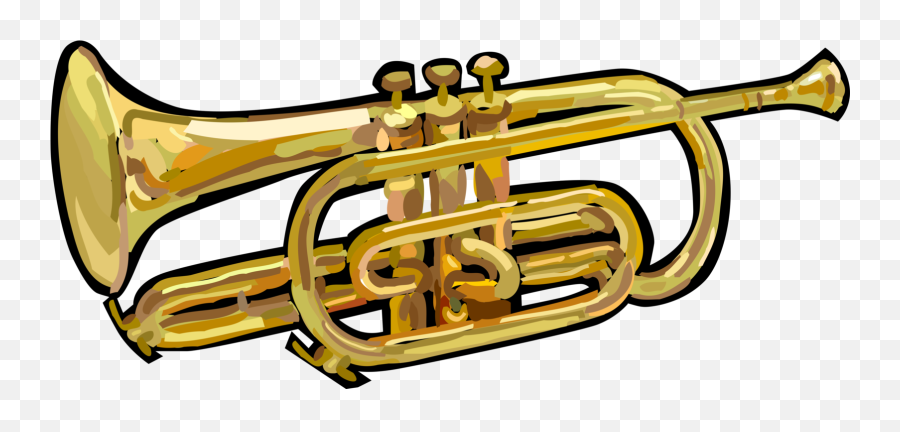 Vector Illustration Of Trumpet Horn Brass Musical Instrument - Transparent Trumpet Clipart Emoji,Trombone Clipart