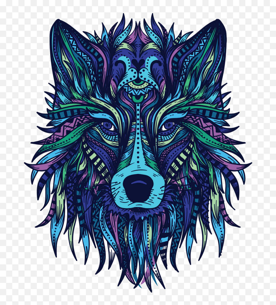 Wolf Face Png - Tribal Colorful Wolf Emoji,Wolf Face Png