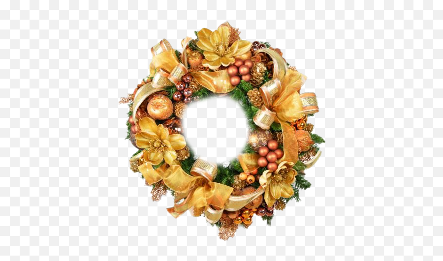 Gold Christmas Wreath Png File Png Mart - Elegant Golden Christmas Wreath Png Emoji,Christmas Wreath Png