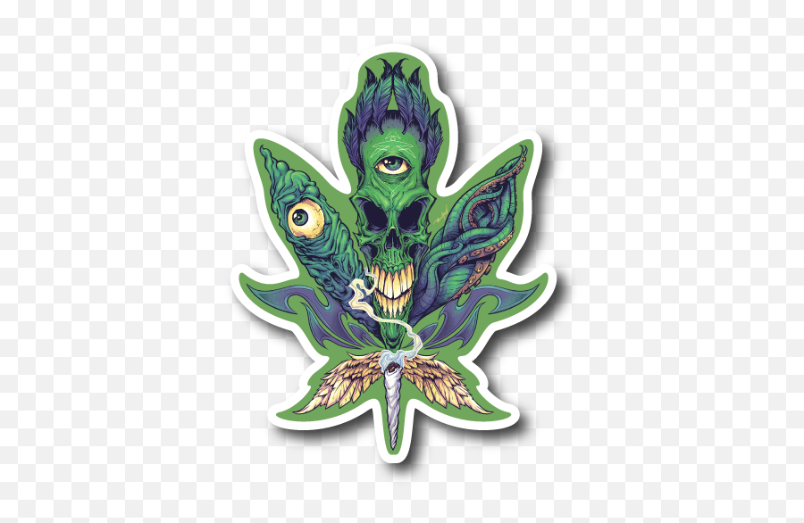 Pot Leaf Stickervinyl Stickersmarijuana Stickersclear - Skull Tattoo Pot Leaf Emoji,Pot Leaf Transparent