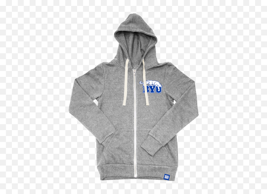 Full - Zip Triblend Fleece Hoodie Heather Gray With Byu Beet Digger Tackle Twill Patch Emoji,Byu Cougar Logo