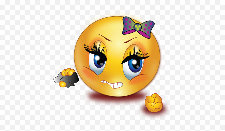 Angry Girl Holding Rock Emoji - Angry Emoji For Girls,Mad Emoji Png