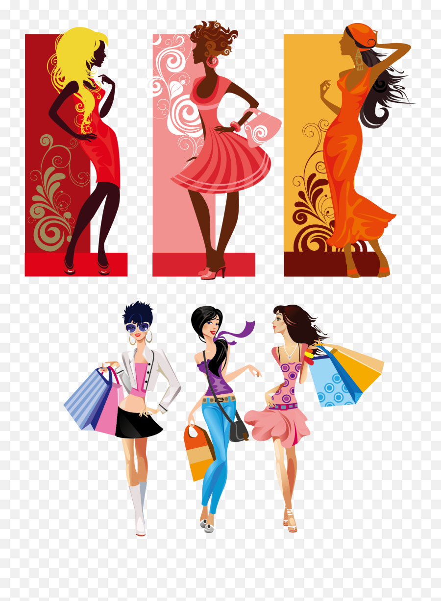 Girls Shopping Cartoon Png Transparent Emoji,Designer Clipart