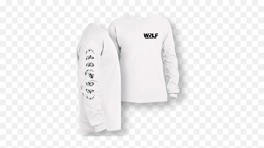 White Long Sleeve Shirt Left Chest Logo With Moon Sleeve - Long Sleeve Left Chest Logo Emoji,Wolf Logos