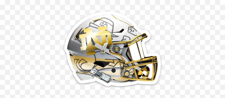 Notre Dame White Gold Football Helmet W Leprechaun Logo Design Die - Cut Magnet Emoji,Logo Footballs
