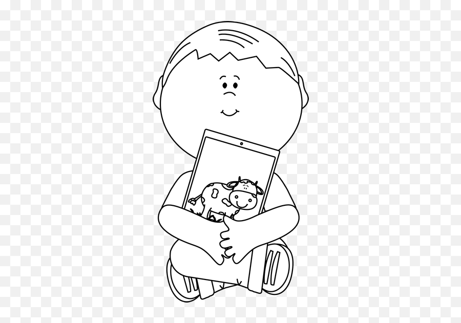 Black And White Kid Sitting With A - Child Sitting Black And White Clipart Emoji,Ipad Clipart