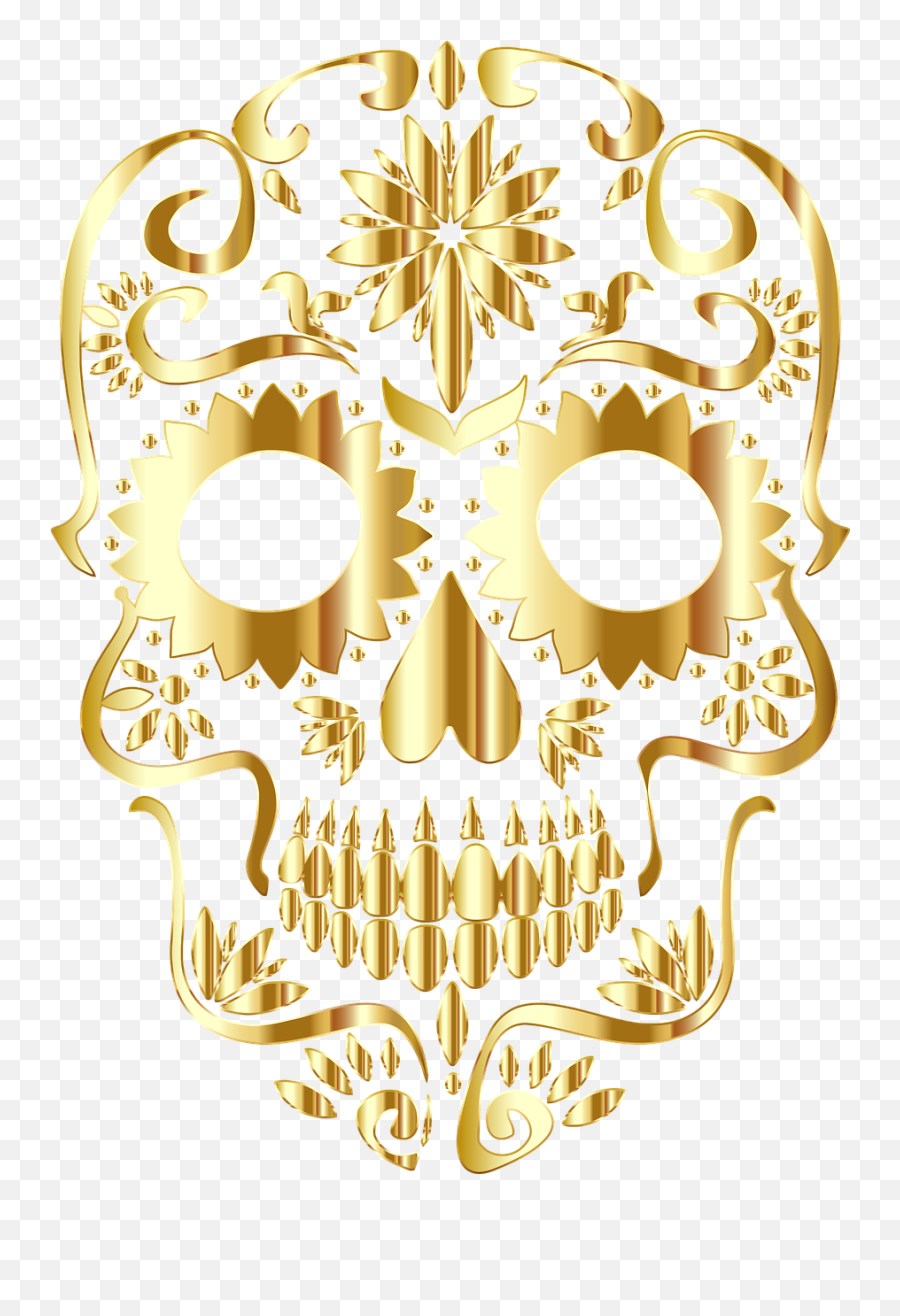 Gold Sugar Skull Transparent Png Image - Gold Sugar Skull Clipart Png Emoji,Sugar Skull Png