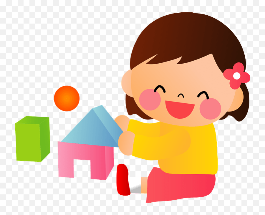 Little Girl Is Playing With Building Blocks Clipart Free Emoji,Building Block Clipart