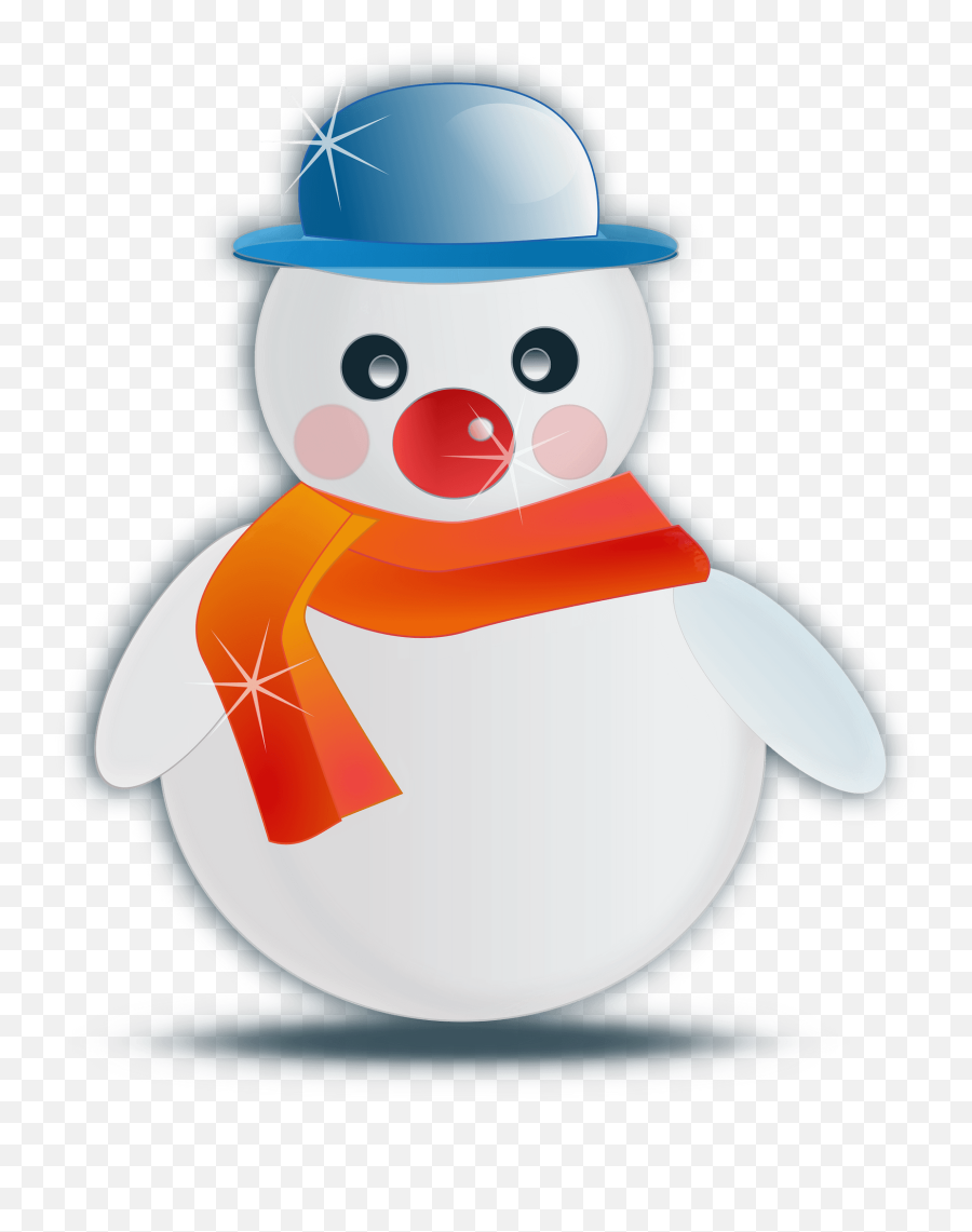 Snowman With An Orange Scarf And Blue Hat Clipart Free - Cartoon Small Snowman Emoji,Snowman Face Clipart