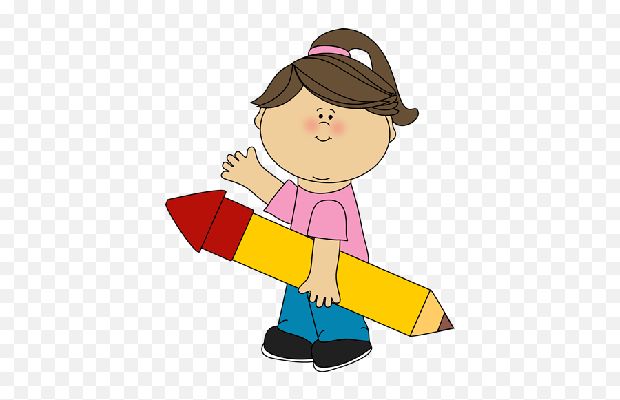 Girl With Pencil Waving Clip Art - Pencil And Student Clipart Emoji,Writing Clipart