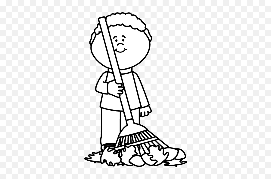 Boy Cleaning Clipart Png Black - Rake Leaves Clipart Black And White Emoji,Cleaning Clipart