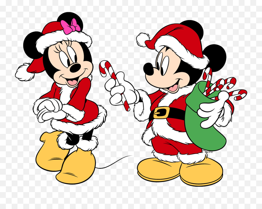 Clip Art Of Mickey Mouse Offering Minnie A Candy Cane - Mickey And Minnie Christmas Emoji,Disney Christmas Clipart